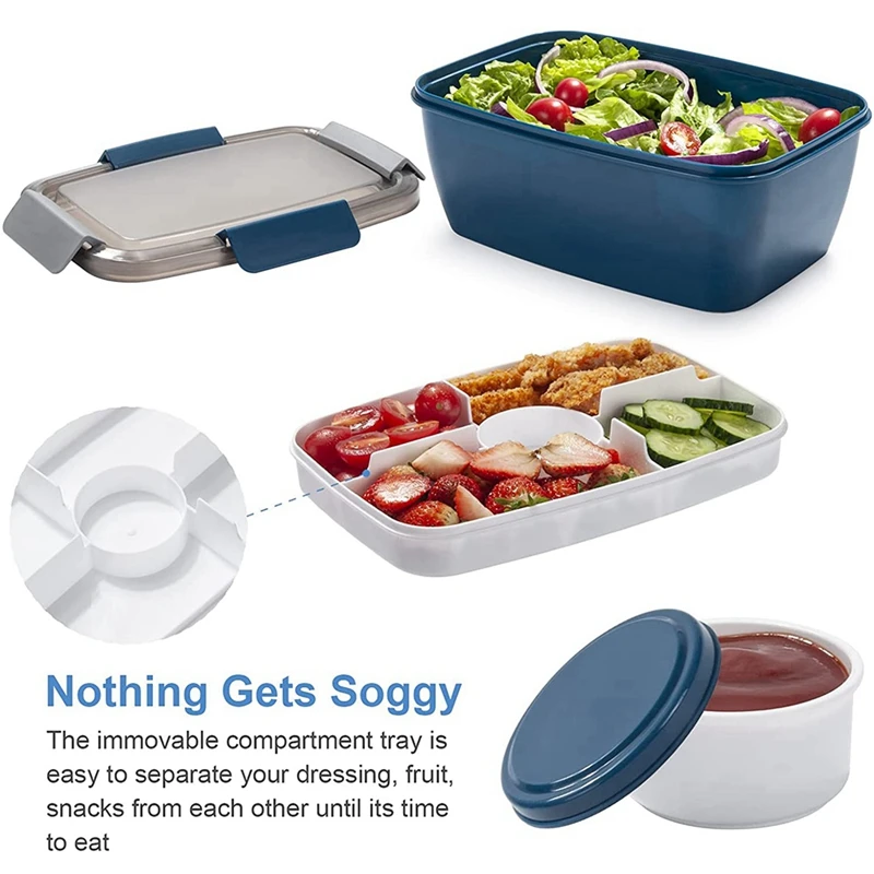 Lunch Container To Go, 2000Ml Salad Bowls With 4 Compartments