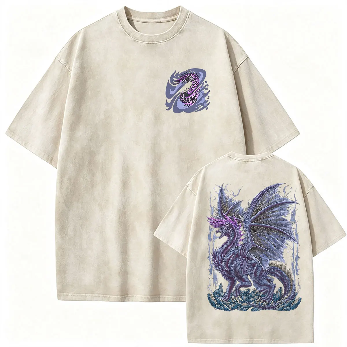 2026 Game Monster Hunter Alatreon The Black Dragon Vintage Washed T Shirts Men's Fashion Oversized Cotton T-shirt Y2k Streetwear