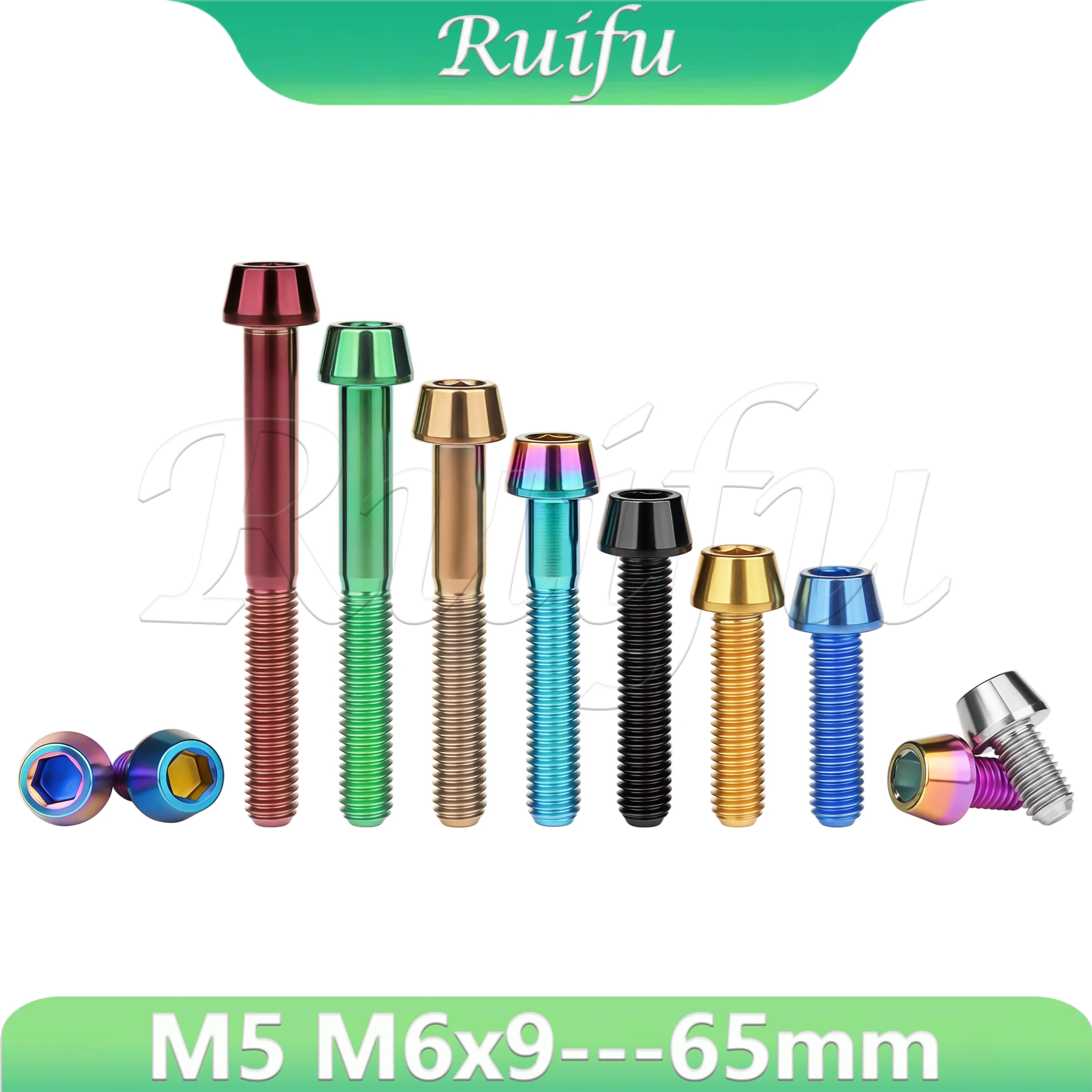 Ruifu Titanium Bolt M5 M6x9/10/15/16/18/20/25/30/35/40/45/50/55/60/65mmDIN912  Allen Cone Head Screws For bicycles