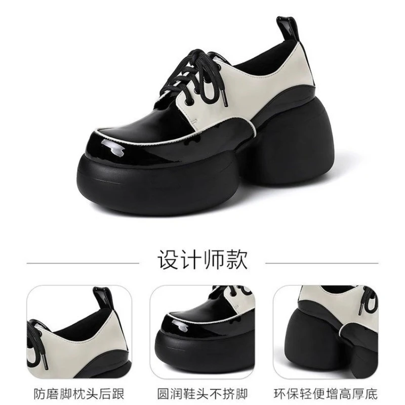 High Appearance Level Thick Bottom Lace-up Round Head Color Matching Fashion All Comfortable Non-slip Breathable Women's Shoes