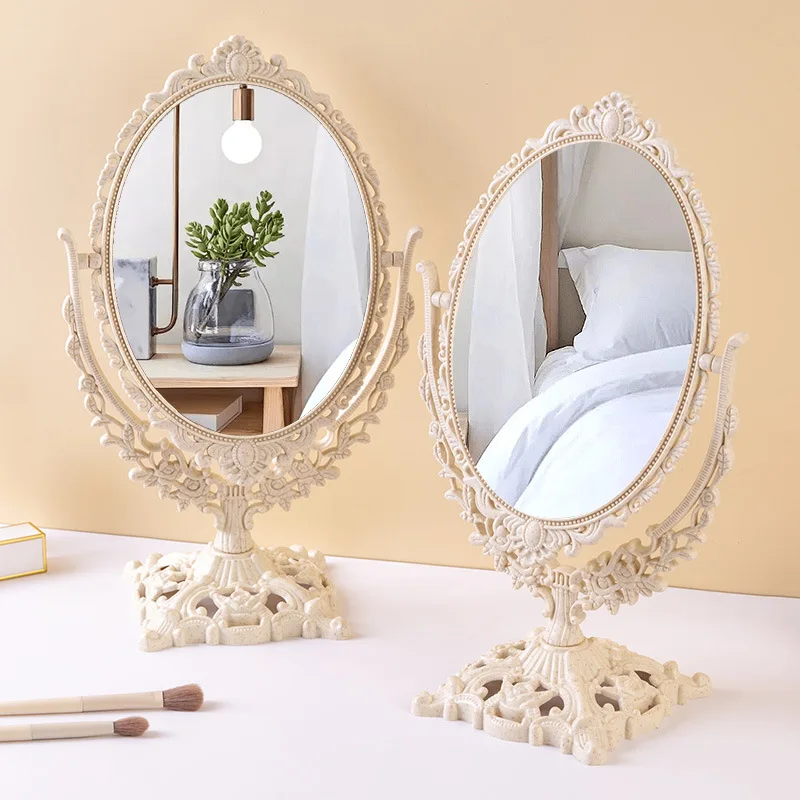 

European Retro Style Double-sided Mirror Dormitory Bedroom Princess Mirrors Desktop Rotating Dressing Mirror for Girls