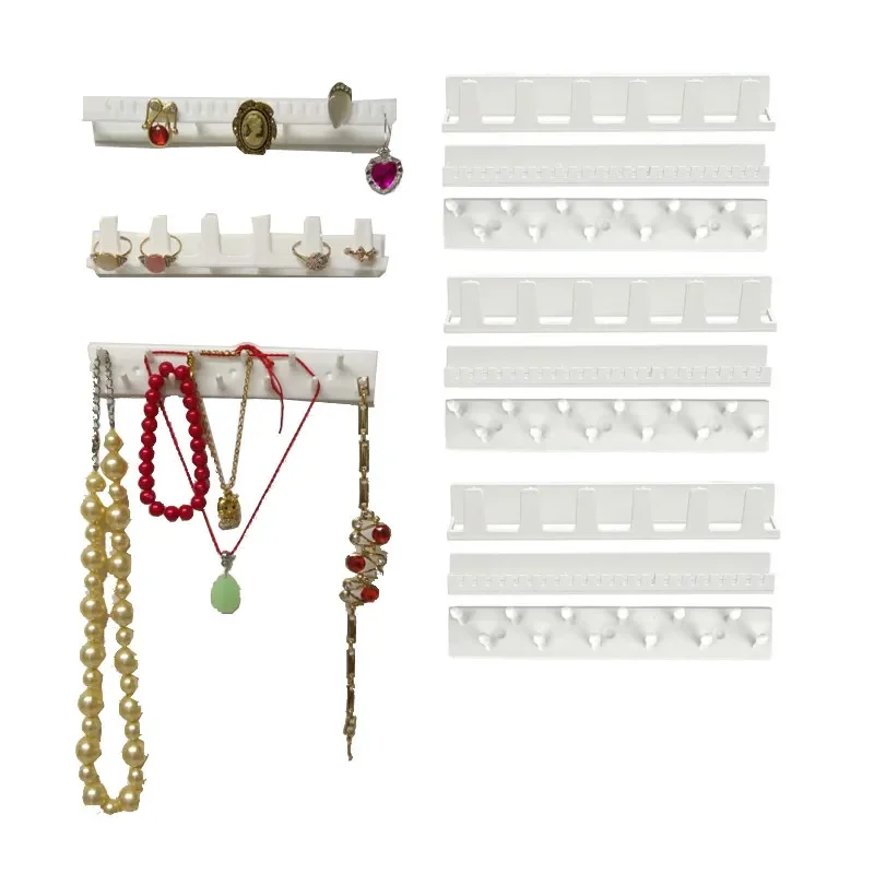 White Adhesive Wall Hanging Jewelry Rack With Hook Jewelry Display Stand Rings Earrings Necklace Keys Holder 9 Pcs/lot