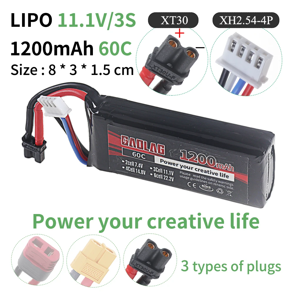 3S RC LiPo аккумулятор 11,1 В 1200 мАч 60C для радиоуправляемого автомобиля, самолета, путешествующего времени самолета FPV 11,1 В LiPo 3S с вилкой XT30/XT60/T