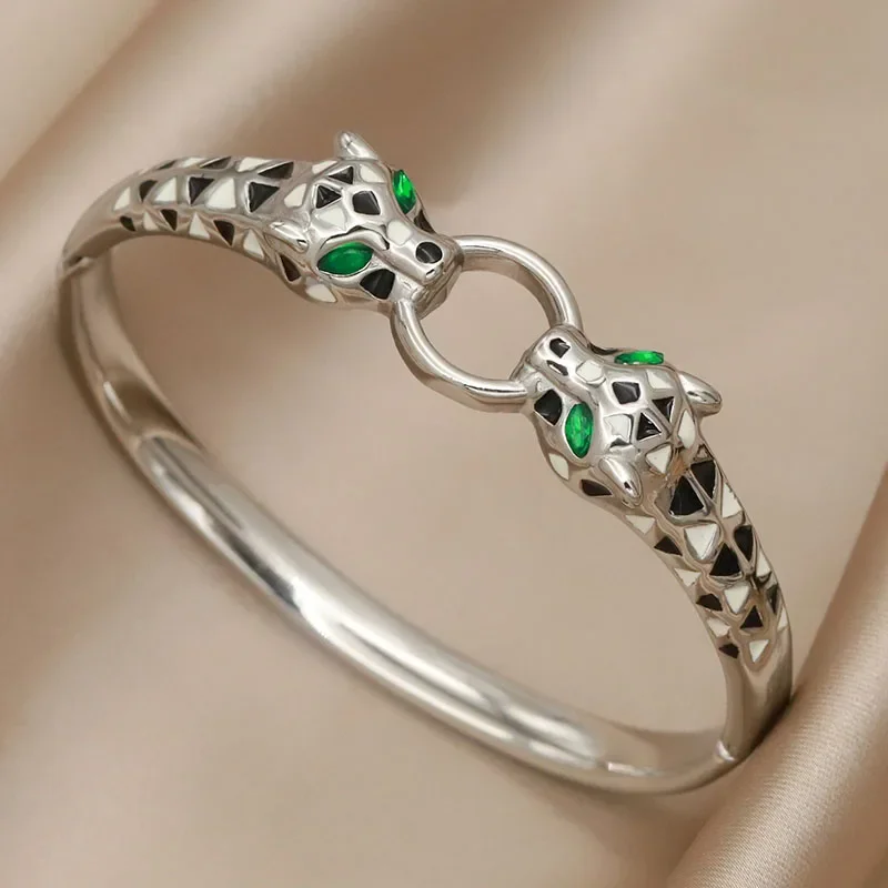 New Sight Stainless Steel Crystal Eyes Bangles&bracelets for Women Fashion Brand Jewelry Flower Leopard Bangle Party Accessories image 3