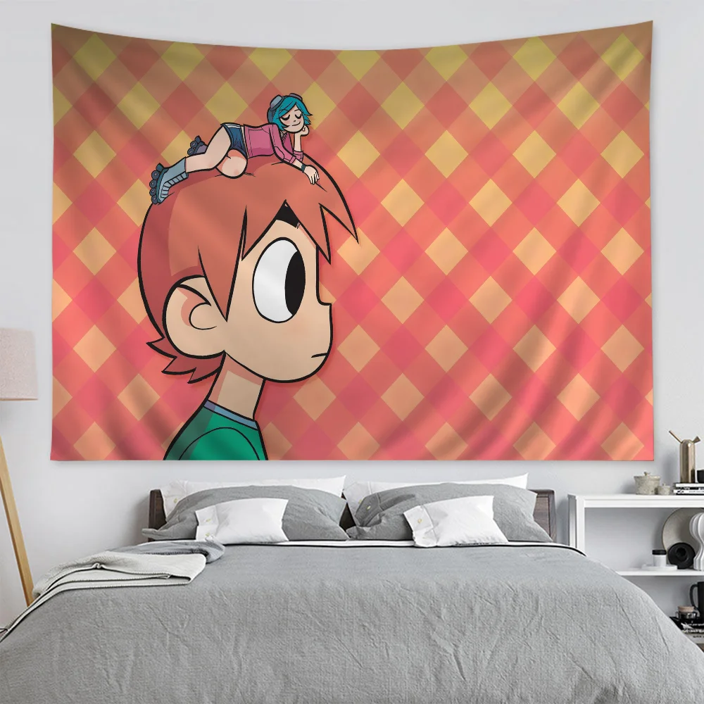 S-Scott P-Pilgrim Anime Tapestry Hanging Tarot Hippie Wall Rugs Dorm Home Decor