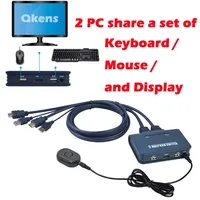 2 Ports USB 2.0 HDMI-compatible VGA DVI KVM Switch Keyboard Mouse Share Switcher Splitter Box with Remote Controller USB Cables