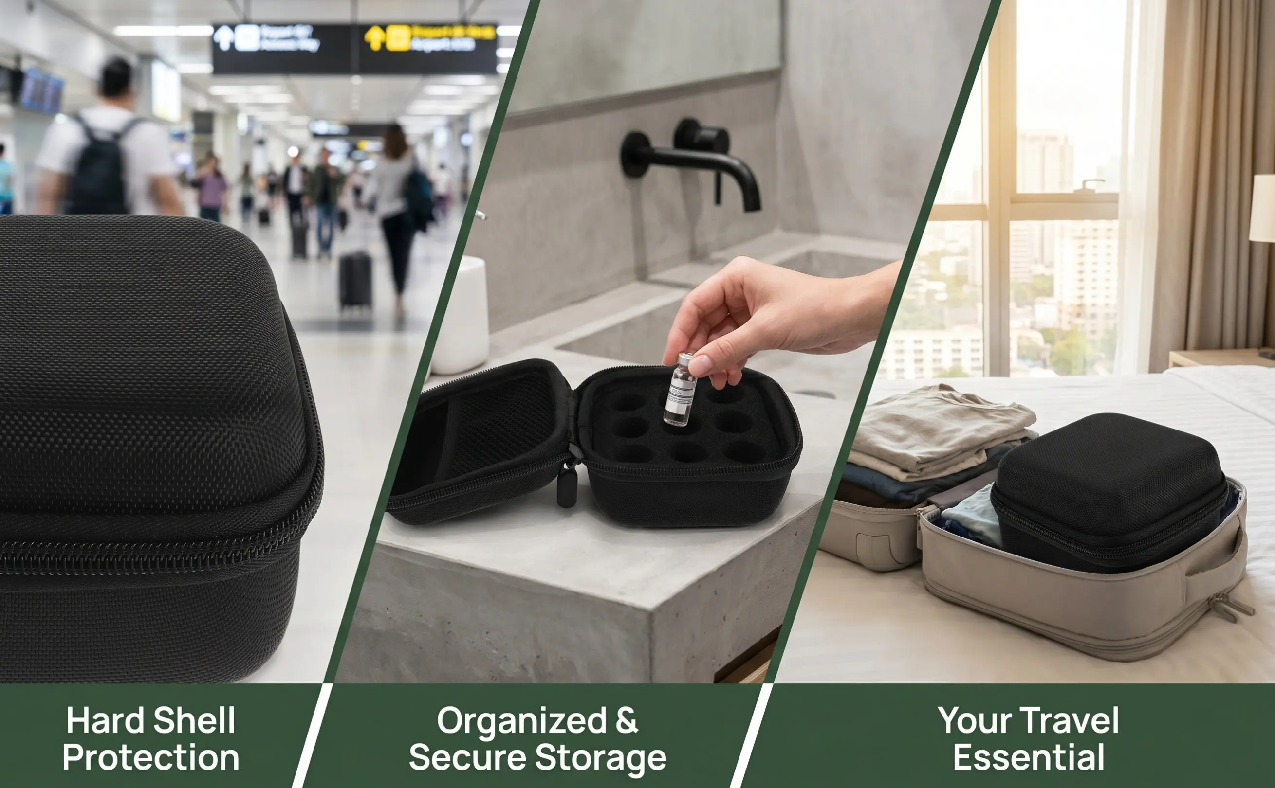 Hard Shell Insulin Vial Protector Storage Case Black 9-Slot Organizer Foam Insert for 10Ml Vials Portable Travel Diabetic