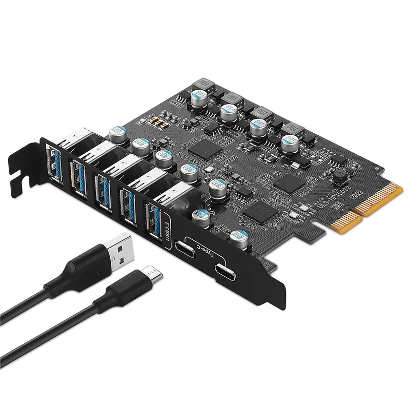 PCI-E to USB 3.2 Type Card Gen 2 Adapter with 20 Gbps Bandwidth 7-Port(5XUSB-A+2XType-C) Expansion Card Support MAC 10G