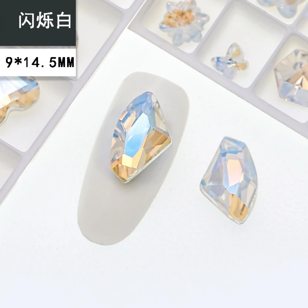 أظافر بيضاء لامعة ماسية ، قاع مدبب ، فلاش فائق ، دهون فأس القلب ، فن مربع ، إكسسوارات ديكور ، K9 #4