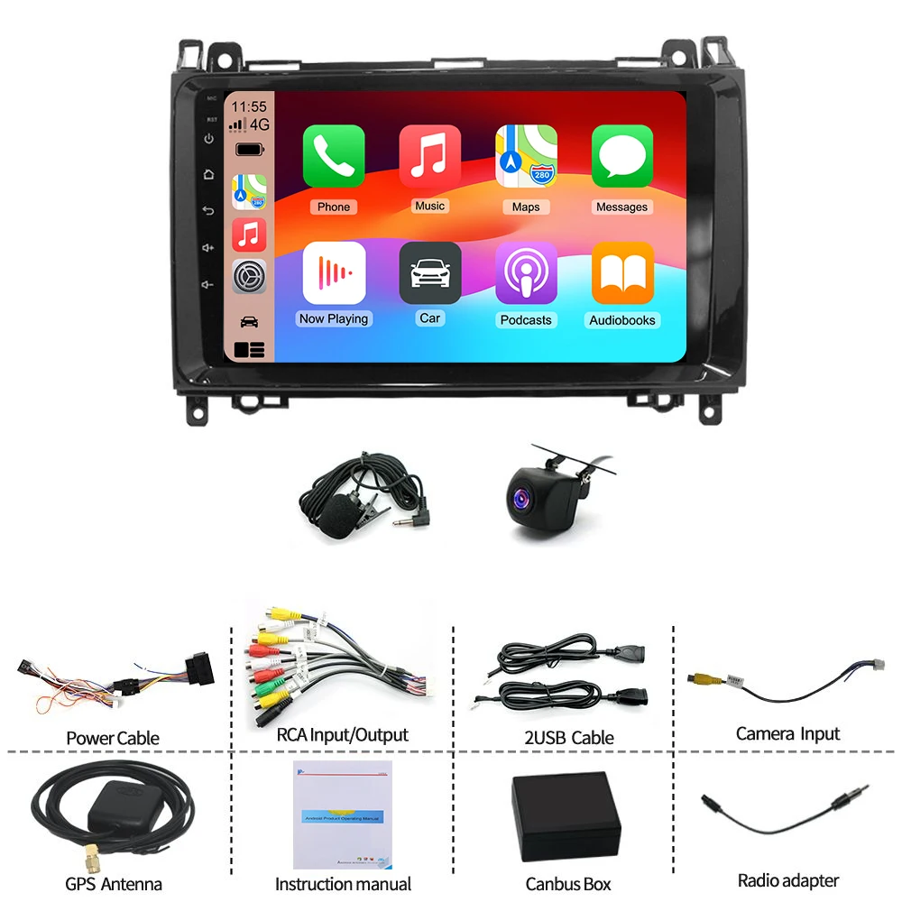 Autoradio con navigatore da 9 pollici per Mercedes Benz Classe A W169 04-12, Classe B W245 04-12, Classe V W639 Vito&Viano 06-14, W906 Sprinter 2500 06-12, 4-core 4+64G, GPS, WiFi, Bluetooth, FM, SWC