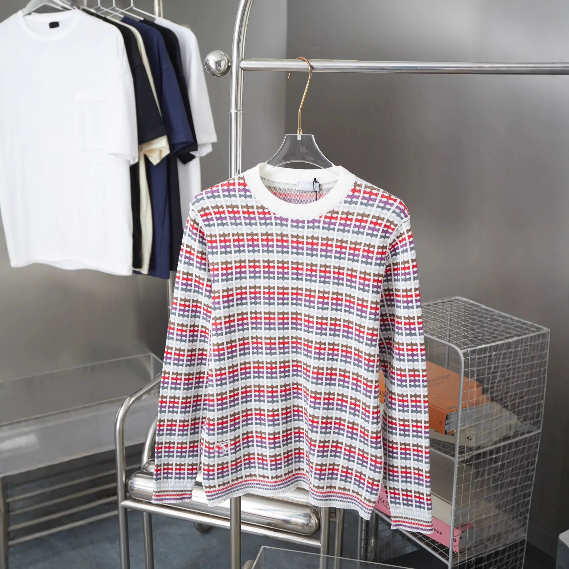 

Designer style high version D home letter embroidery color knitted sweater round neck loose and versatile casual