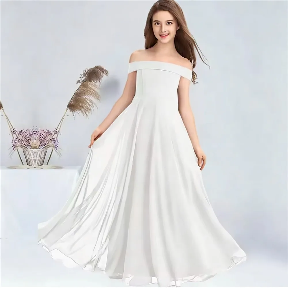 Elegant Off the Shoulder Flower Girl Wedding Dress Princess Birthday Party Evening Prom Dress Kids Bridesmaid Communion Gown