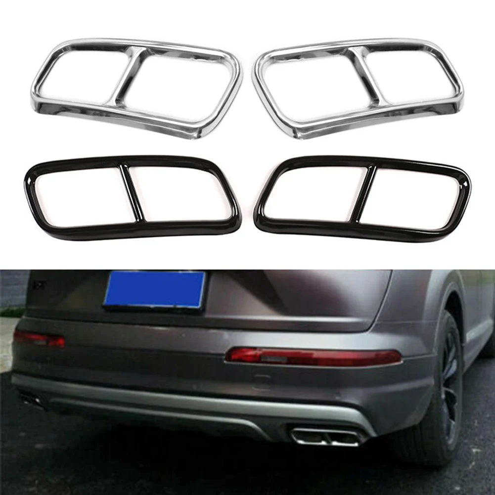 

2Pcs Car Rear Bumper Exhaust Muffler Tail Pipe Cover Trim Decorative For Audi Q7 2016 2017 2018 2019 Stainless Steel