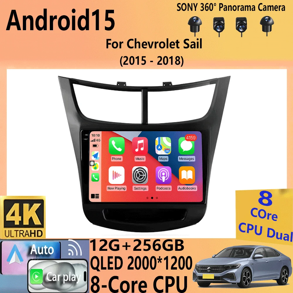 Car Radio Android 15 Carplay Auto 2K Screen Multimedia Player For Chevrolet Sail 2015 - 2018 Autoradio GPS Stereo 2din Head Unit