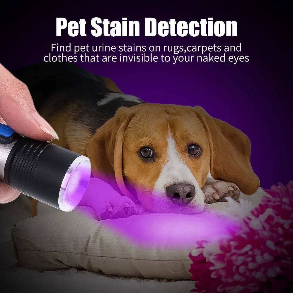 LED Mini UV Flashlights Zoom Retractable Ultraviolet Tactical Flashlight USB Rechargeable Pet Urine Stains Detector Torch Lamp