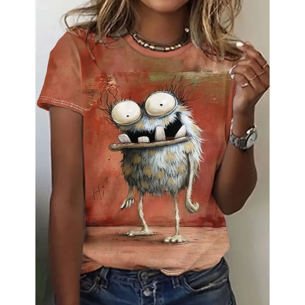 Camiseta feminina engraçado animal impressão 3d camiseta personagens bonito animal casual manga curta topo de grandes dimensões roupas femininas tempeфта