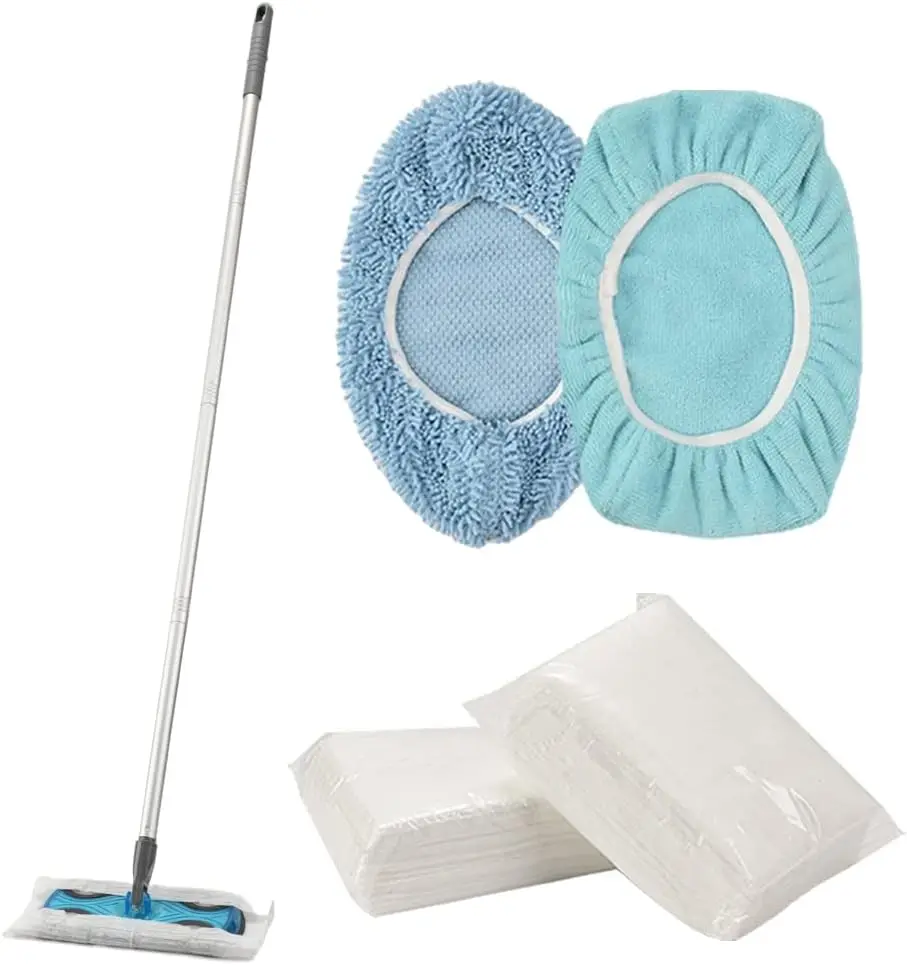 

Sweeper Mop Starter Kit, Small Sweeping Flat Mop with 2 Reusable Microfiber Pads,30pcs Disposable Dry Cloths, Dust Mop for Ha