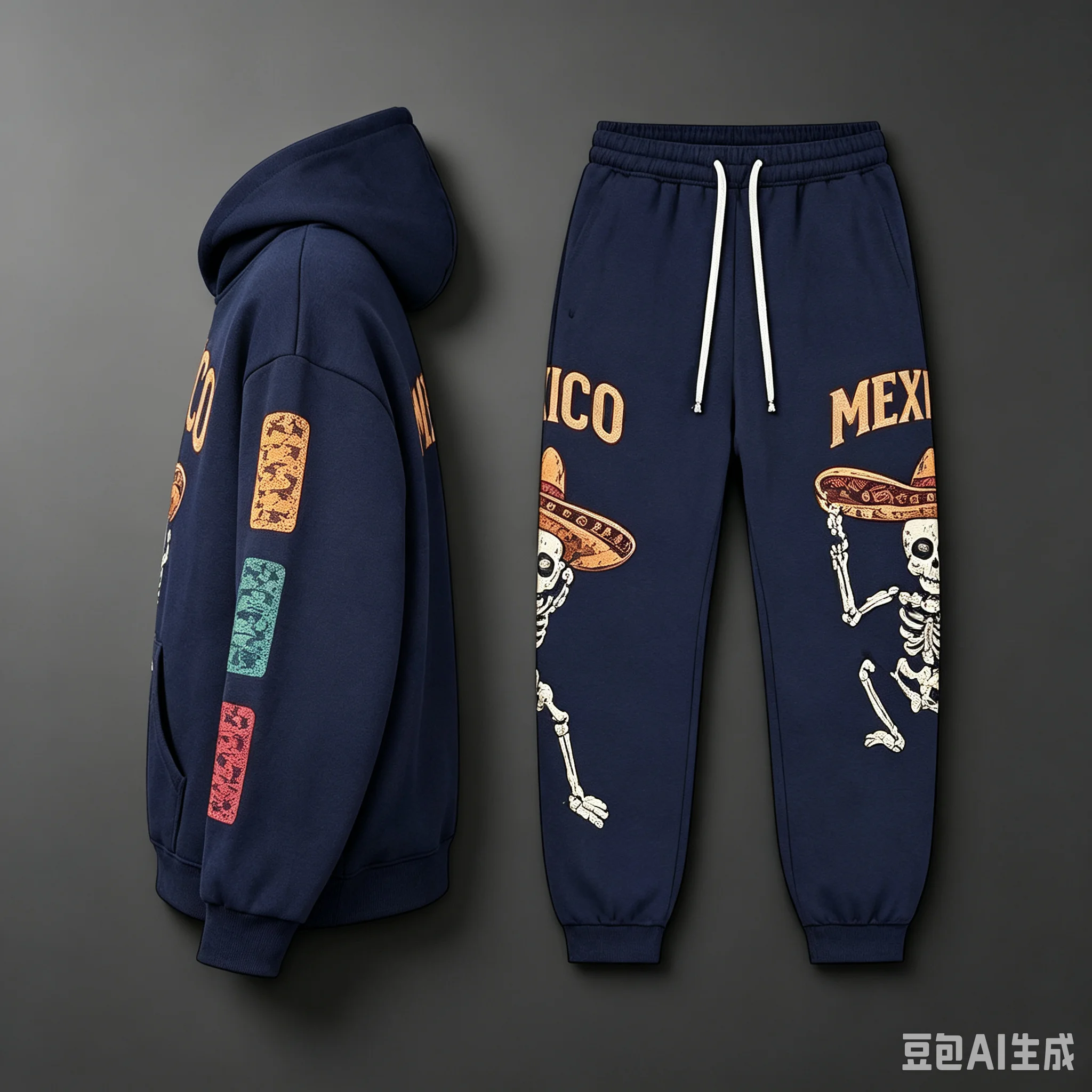 DAY OF THE DEAD HOODIE & JOGGER SET–RED FLORAL SKULL PRINT–WESTERN-STYLE FESTIVE CASUAL OUTFIT FOR KIDS (PULLOVER WITH POCKETS)