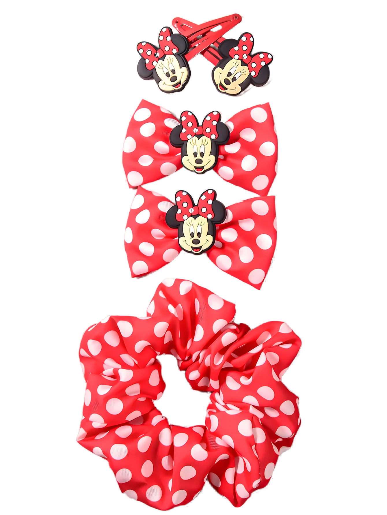 5 piece Classic Polka Dot cartoon scrunchie Bobby pin set for everyday hair accessories