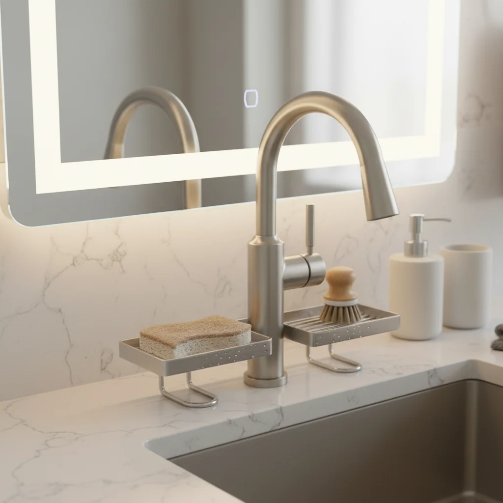 

Household Fashion Sink Drying Shelf Integrated Stainless Steel Hollow Out Anti Slip Washstand Counter Rack Stable NoDrill Holder