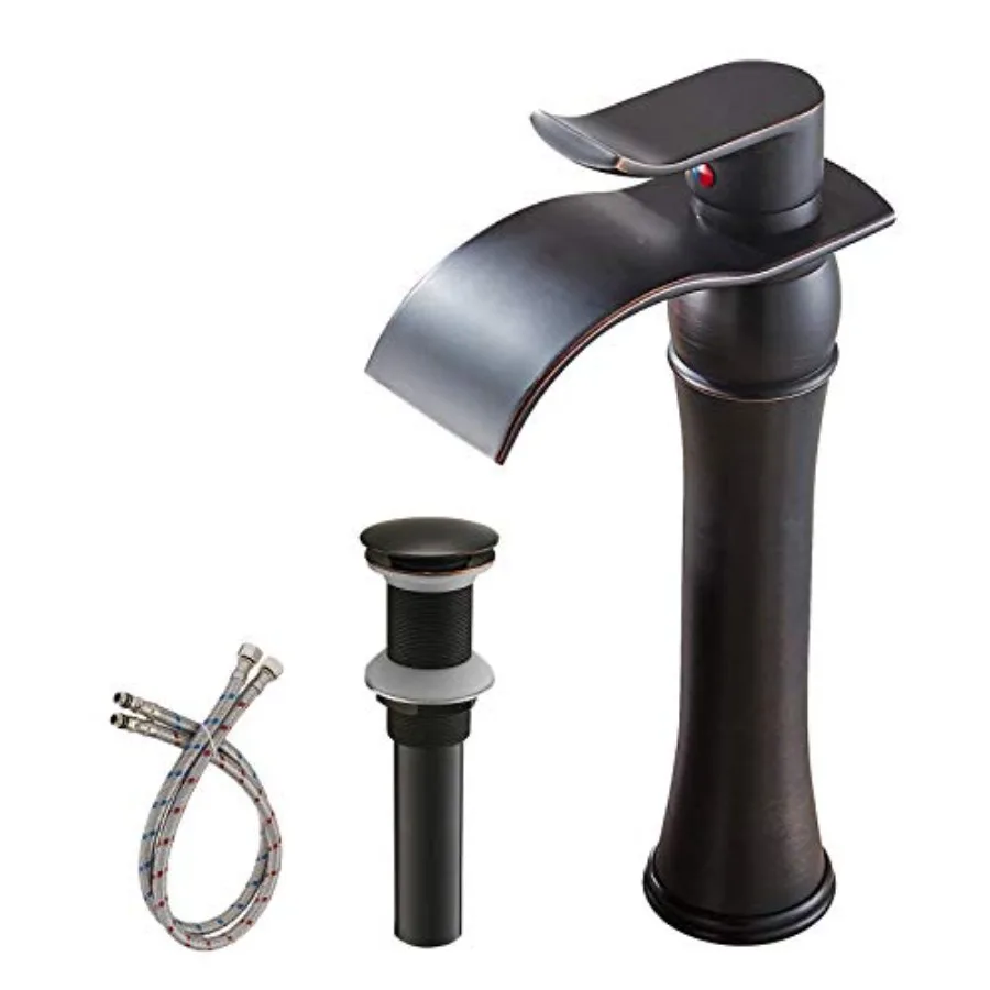

Vessel Sink Faucet Farmhouse Waterfall Single Hole Bathroom Faucet with Pop Up Drain Without Overflow and Supply Line Bath Basi