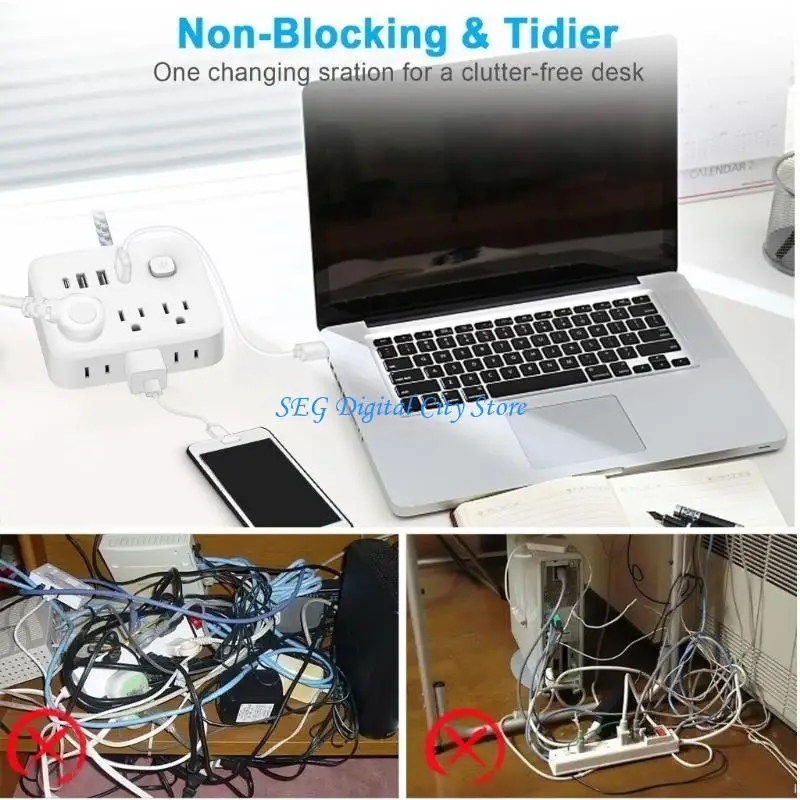 

U75B Multiple Device Power Station 3 Outlets Flexible Cord Safety Guard Strong ABS Housing Space Saving Charging Station