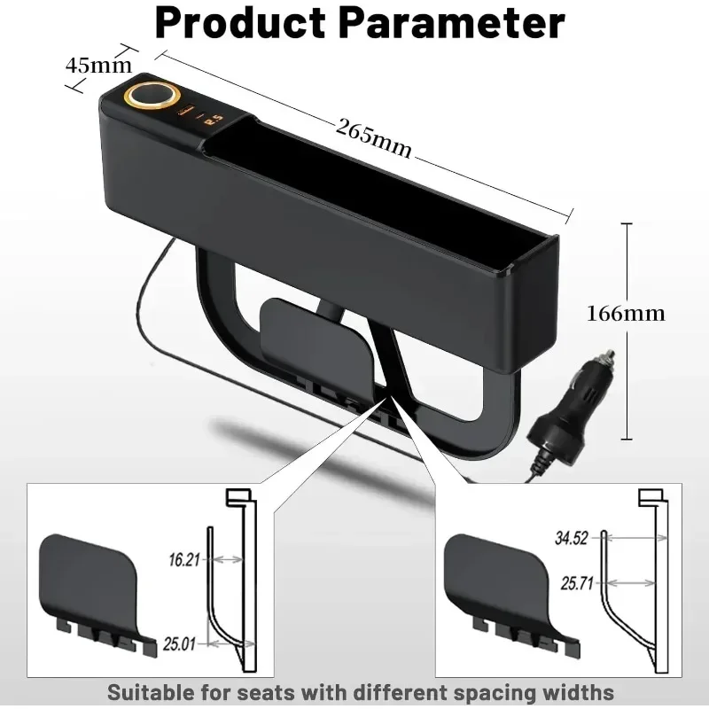 Car Seat Gap Storage Box Multi-functional Car Seat Gap Organizer with Charge Port Auto Central Control Gap Strip Car Accessories
