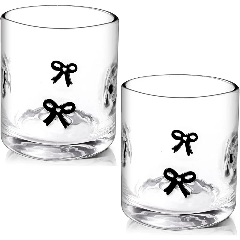 

2 Pcs Anthropologie Glass Juice Cups Bow Icon Bow 14oz Handblown Cocktail Glasses Aesthetic Drinking Glass Old Fashioned Iconic