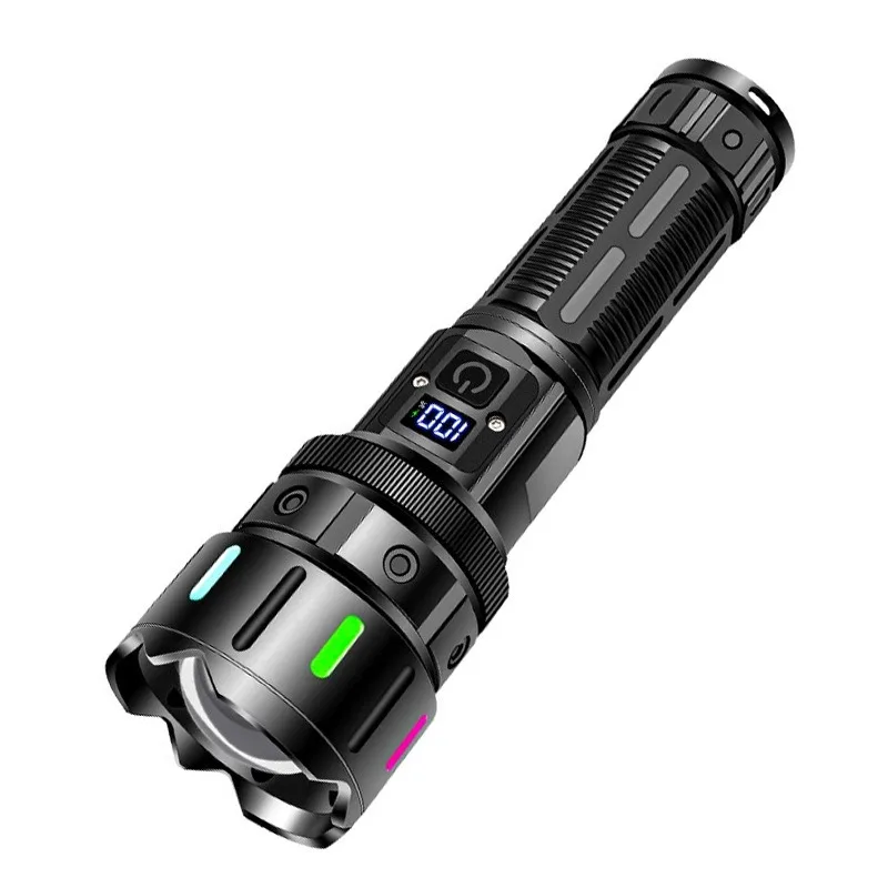 Zoomable White Laser Flashlight - Super Bright, Digital Display, Color Fluorescent, Emergency Tactical Rechargeable Torch