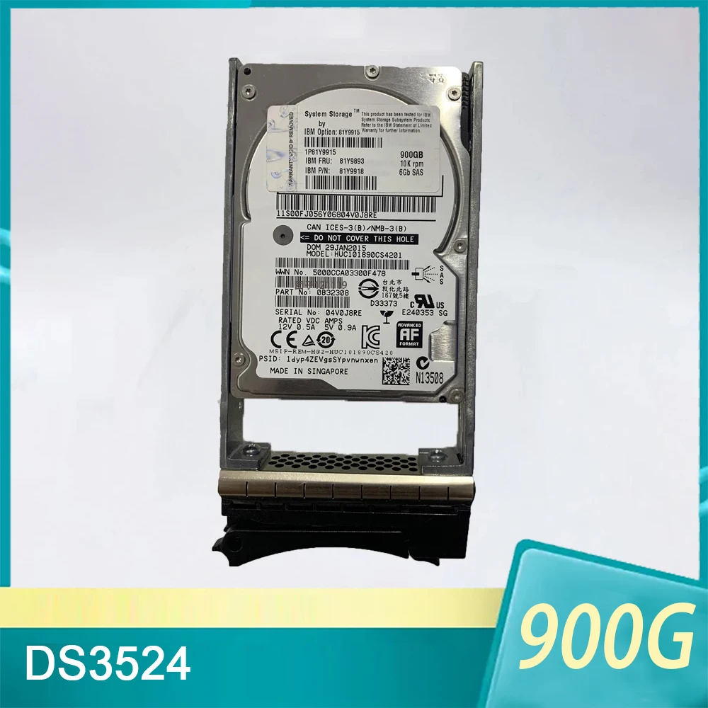 

HDD For IBM DS3524 81Y9915 81Y9893 81Y9918 900G 10K SAS 2.5" RPM Hard Disk