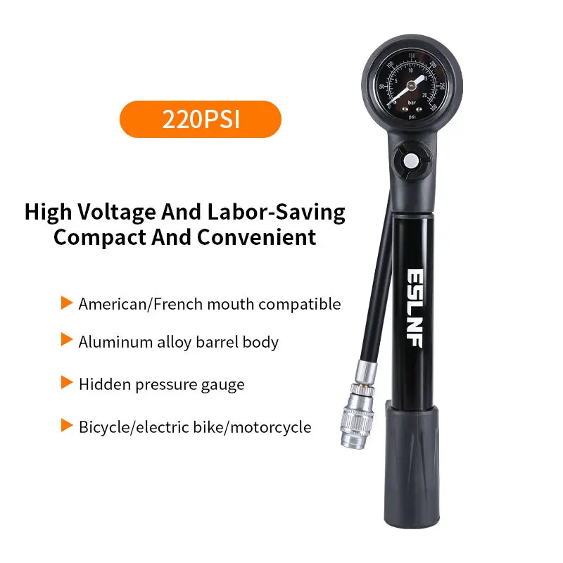 ESLNF 300PSI Bicycle Shock Pump Suspension Air Pump with Pressure Gauge for Schrader Presta Valve AV/FV Bike Fork Inflator HV/HP view 6