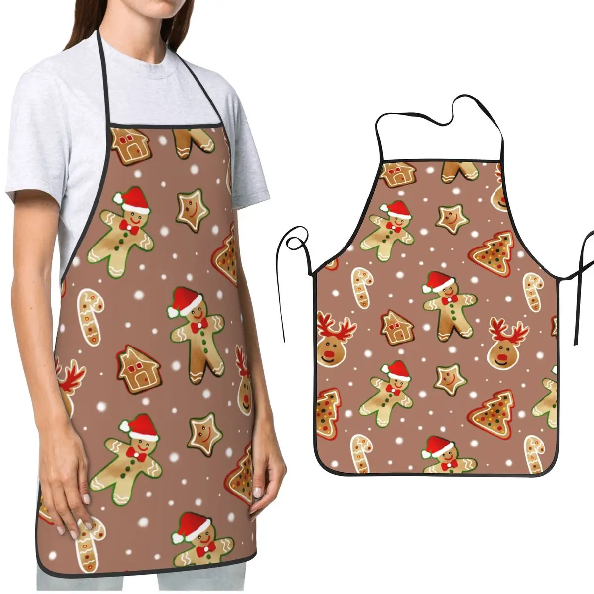 Gifts for Men Women Chef Apron Gingerbread Cookies Deer Christmas Trees Xmas Snow Flakes Aprons Adjustable Waterdrop Resistant