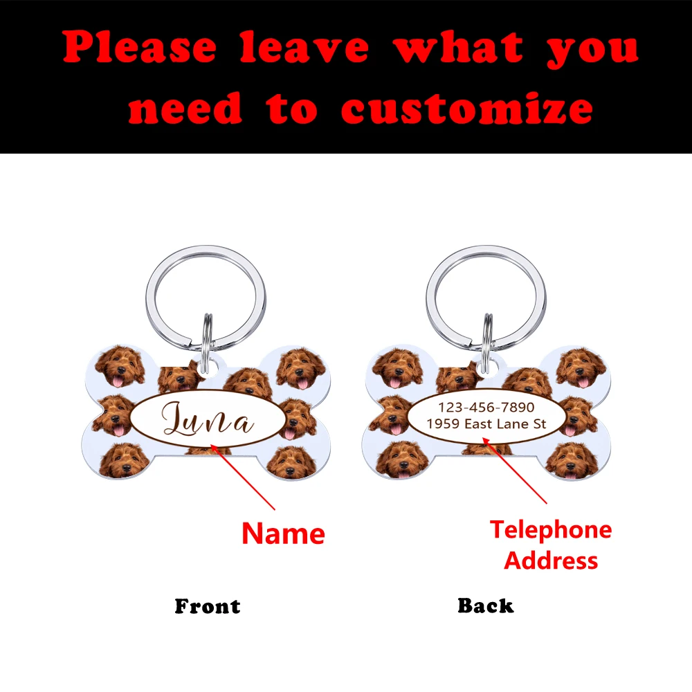 Customized Pet Dog ID Tag Personalized Free Engraved Name Address Kitten Puppy on Both Side Stainless Steel Pendant Pet Collar