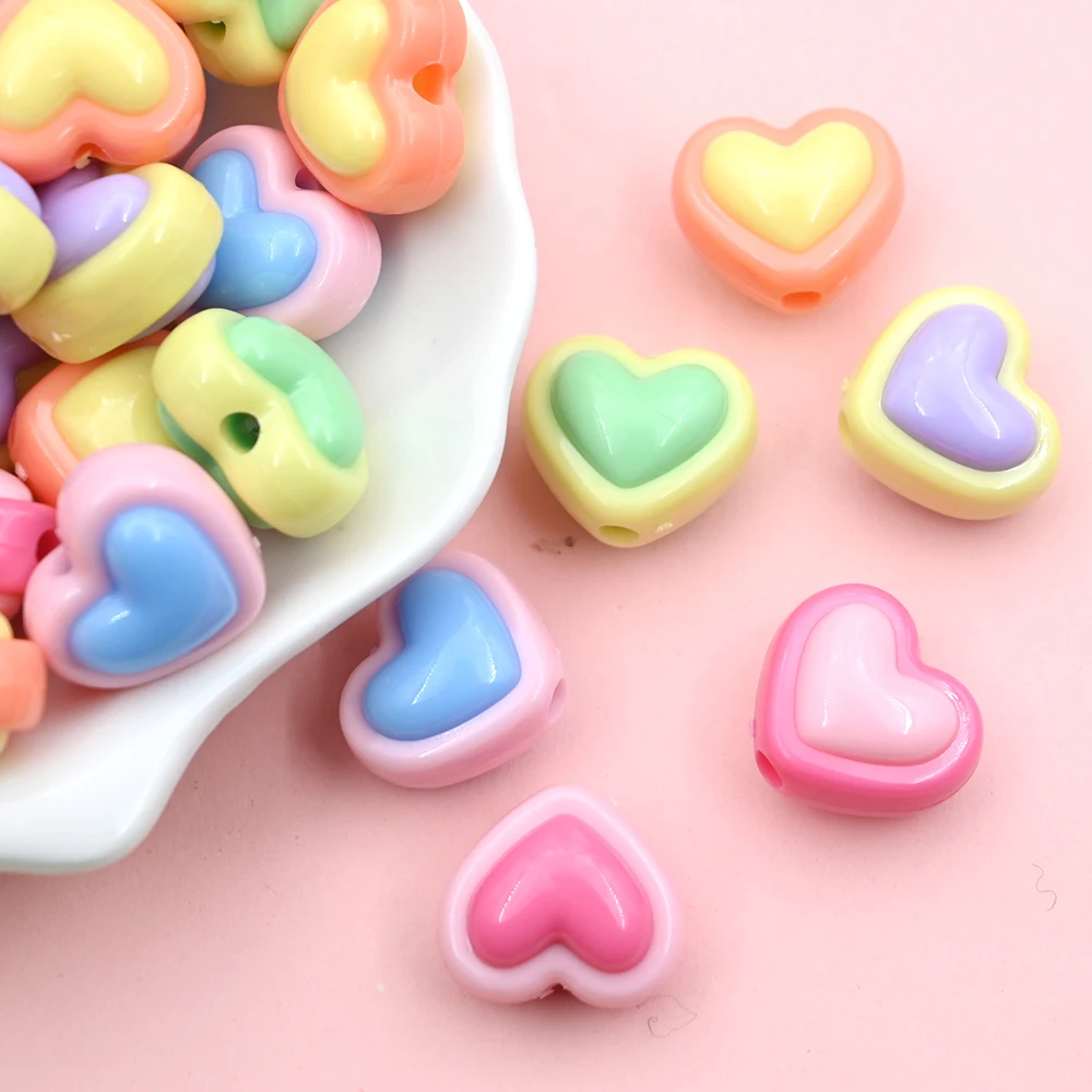 

16x18mm Cute Love Heart Acrylic Beads Big Hole Loose Spacer Beads For Jewelry Making Diy Childs Bracelet Keychain Accessories