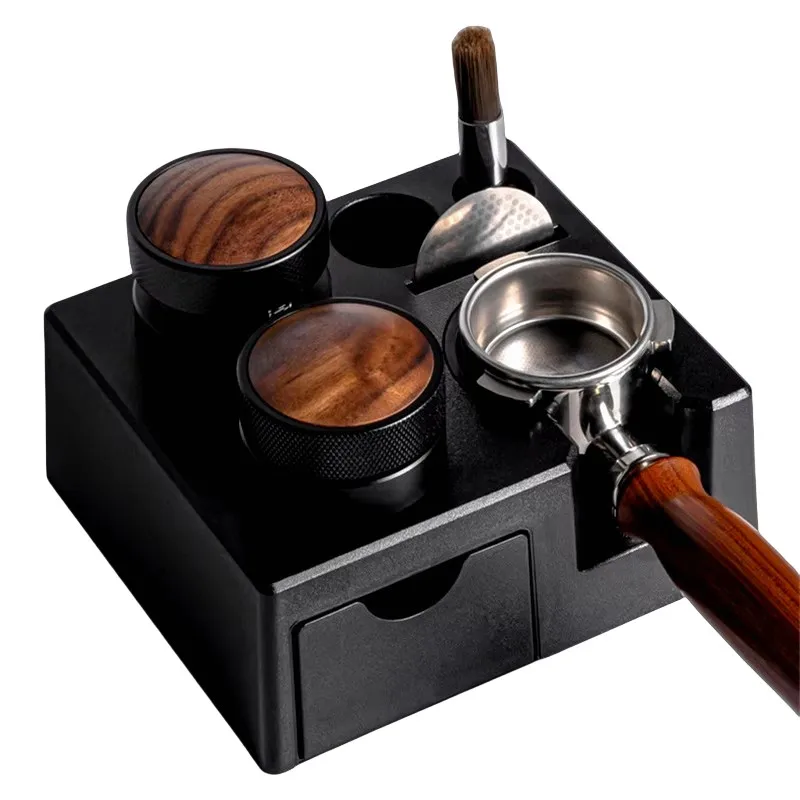 Coffee Tamping Station with Drawer Coffee Filter Tamper Holder Stand For 51mm 54mm 58mm Portafilter Barista Espresso Accessories