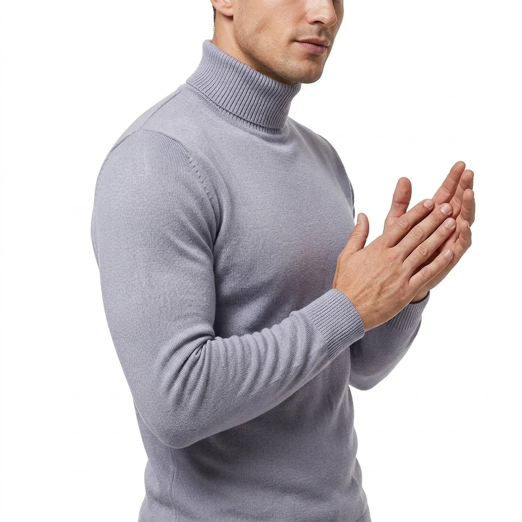 Neuer Warmer Gestrickter Rollkragenpullover Dicker Winterpullover für Herren Anti-Pilling Einfarbige Sweatshirts Mäntel Herbst-Streetwear – Detail 6