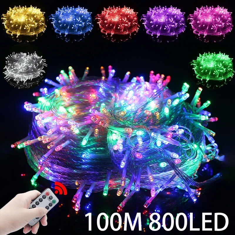 2024 Christmas Tree Decoration 100M 800LED Garland String Light Wedding/Party Fairy Lights 110V 220V outdoor Waterproof led lamp