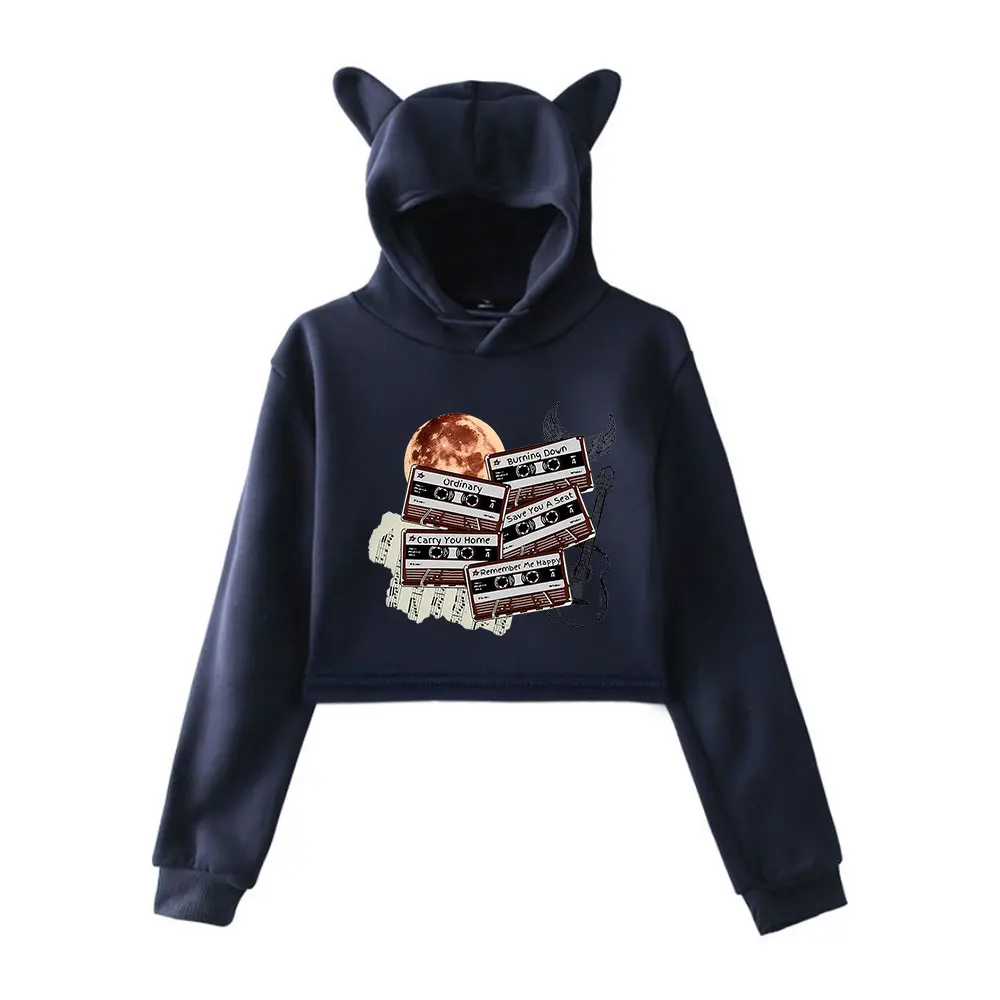 Alex Warren Merch Hoodies Sweatshirt voor meisjes Cat Ear Crop Pullover Gedrukte casual kleding