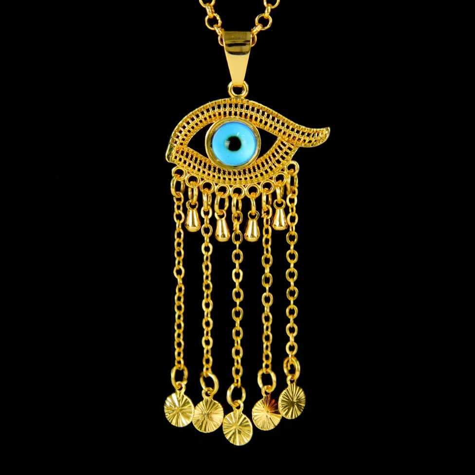 Arabische Mode Quasten-Anhänger 21k Vergoldete Zirkonia-Augen Hip-Hop Halskette Anhänger Dubai Damen Event Party Schmuck Geschenke – Detail 10