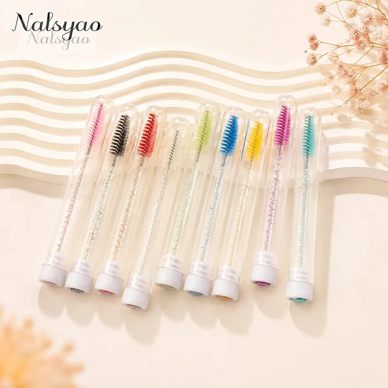 50Pcs Crystal Eyelash Brush Tubes with Mascara Wands Eyebrow Comb Spoolies Container Makeup Tools Applicator
