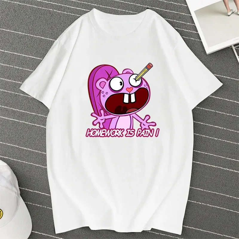 Humor Homework Is Pain Graphic T Shirts T HAPPY TREE FRIENDS Toothy Lumpy Petunia Nutty Sniffles Flippy Cartoon Printed T-shirt