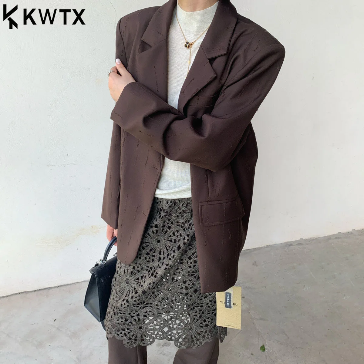 

KWTX 2025 женский повседневный винтажный однобортный однобортный пиджак с лацканами, элегантный пиджак премиум-качества, Новое поступление осени