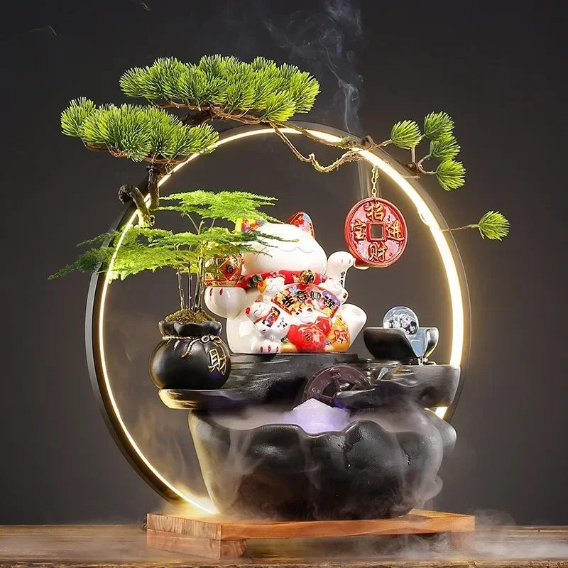 Opening and moving gifts lucky cat for attracting wealth, flowing water for generating wealth, living room home decoration CRAFT