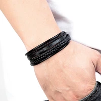 XQNI – Bracelet en cuir tissé à la main pour hommes, de luxe, multicouche, en acier inoxydable, boucle magnétique, bijoux de fête, cadeau 4