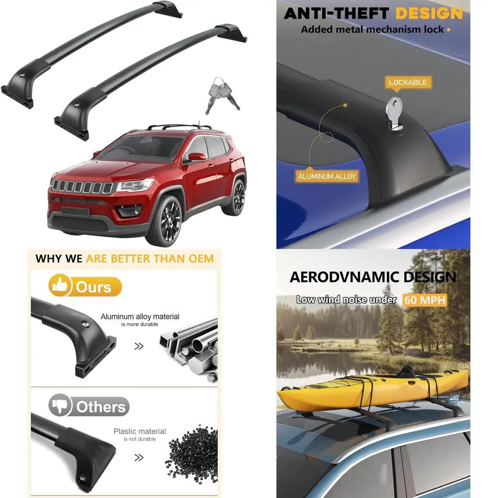 

Universal 260lbs Capacity Lockable Roof Rack Crossbars for 2018-2025 Compass, Suitable for Cargo, Kayaks, Canoes, Snowboards