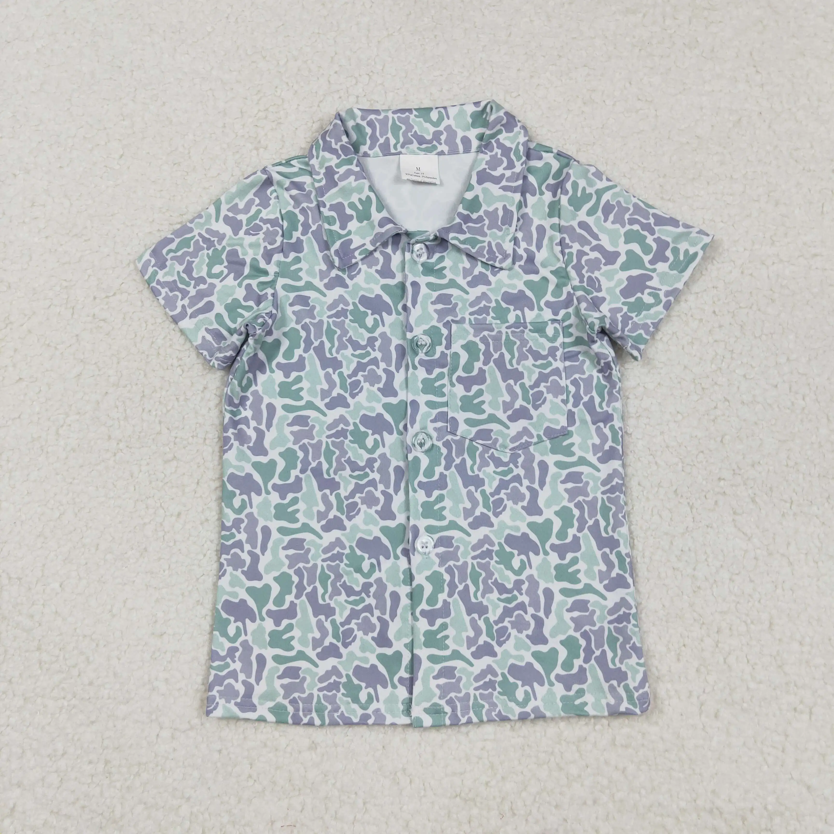 

8.26y Summer Baby Boys Short Sleeve Tops Gray Green Camouflage Button Detail Boutique Wholesale New Arrival