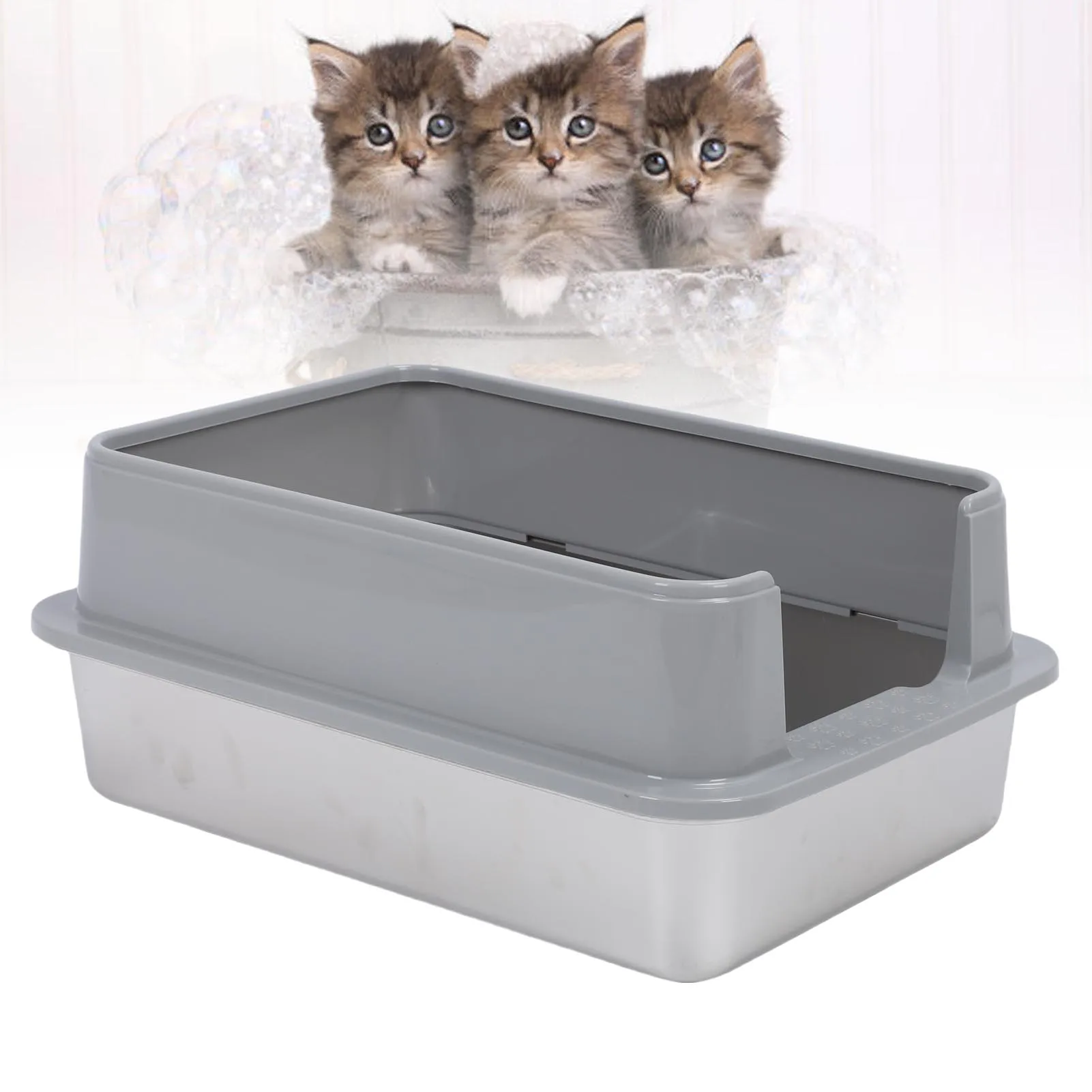 

Ящик для кошачьего туалета из нержавеющей стали, металлический ящик для кошачьего туалета с открытым верхом, высокосторонний лоток для кошачьего туалета, туалет для домашних туалетов с лопатками для дома