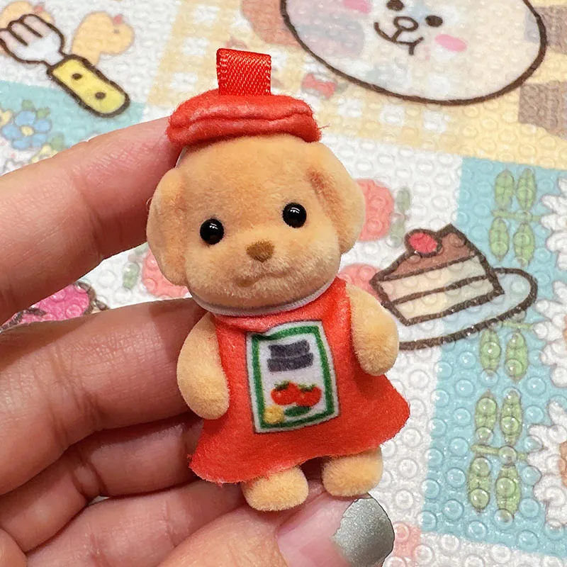 Original Sylvanian Families Tomato Sauce Teddy Hamburg Husky Dollhouse Penguin Cute Doll Christmas Flocking Doll collectibleGift