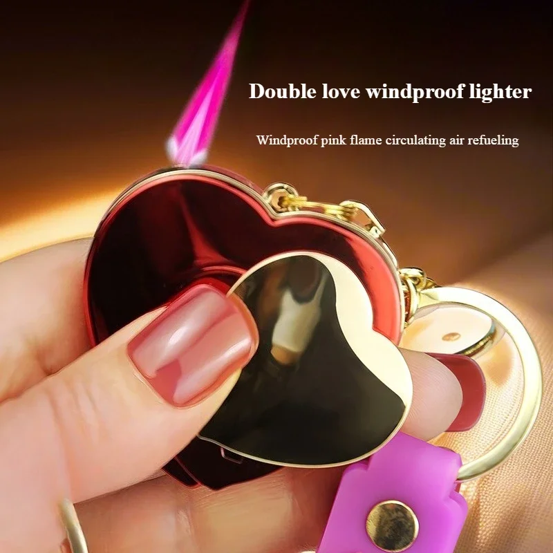 New Creative Love Pendant Jet Lighter Pink Flame Windproof Metal Butane Refillable Cool Portable EDC Gadget for Men Women view 2