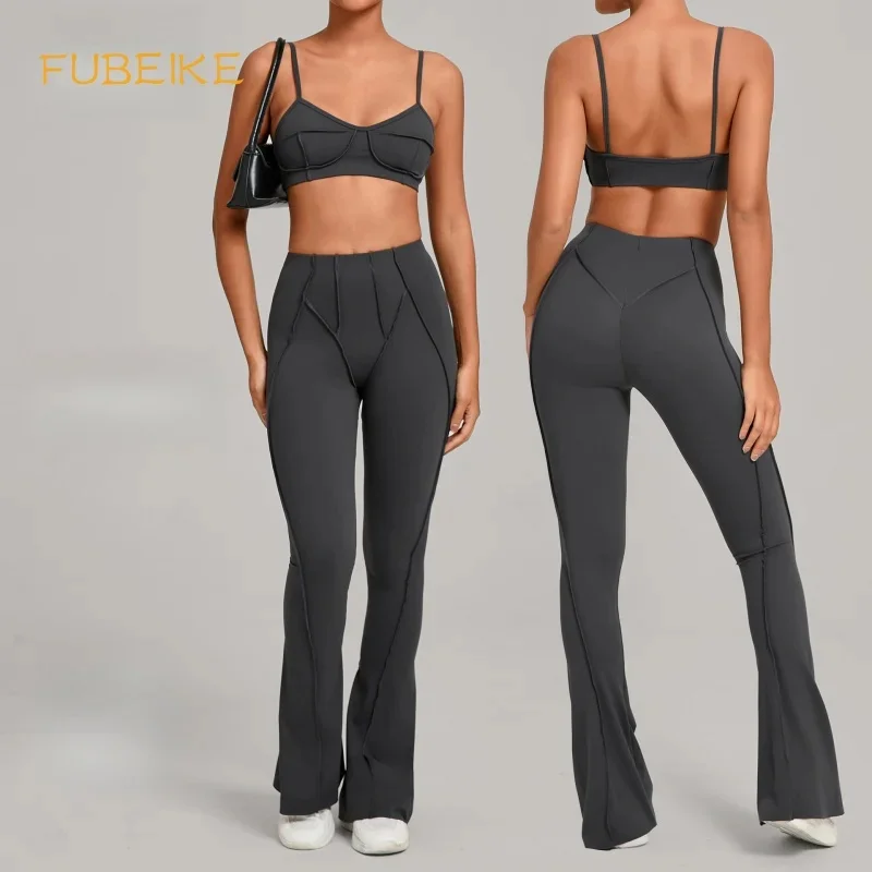 2 Piece Gym Set  Women Tracksuit Workout Sportswear Gym Clothing Fitness Sleeveless Flared Yoga Leggings Sports Suit Yoga Outfit